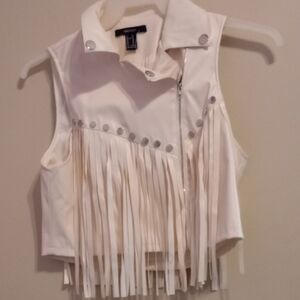 Forever 21 Cream Fringe Vest